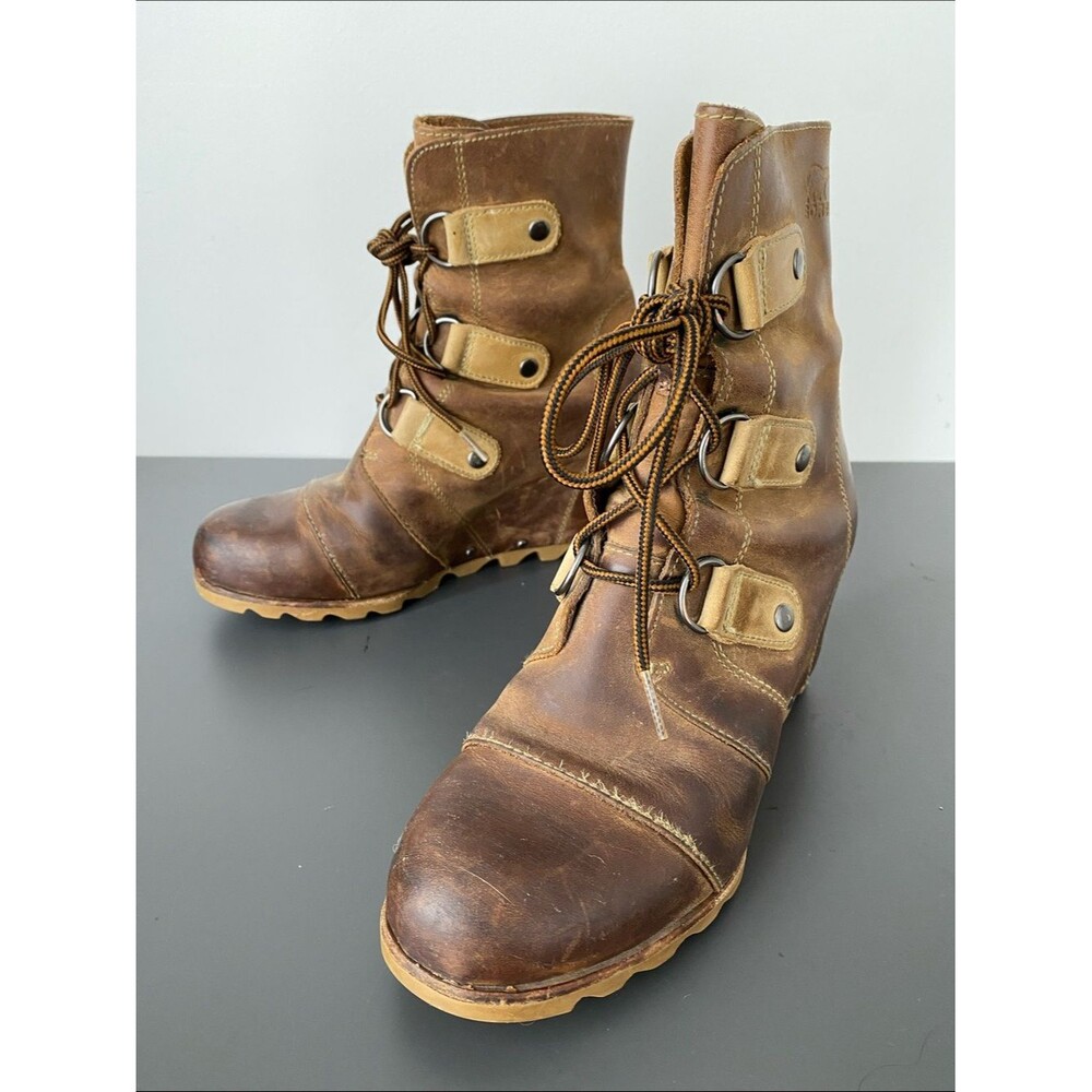 Sorel Brown Oiled Leather Lace-Up Work Boots Sz 8 Boho Street Casual Cortage